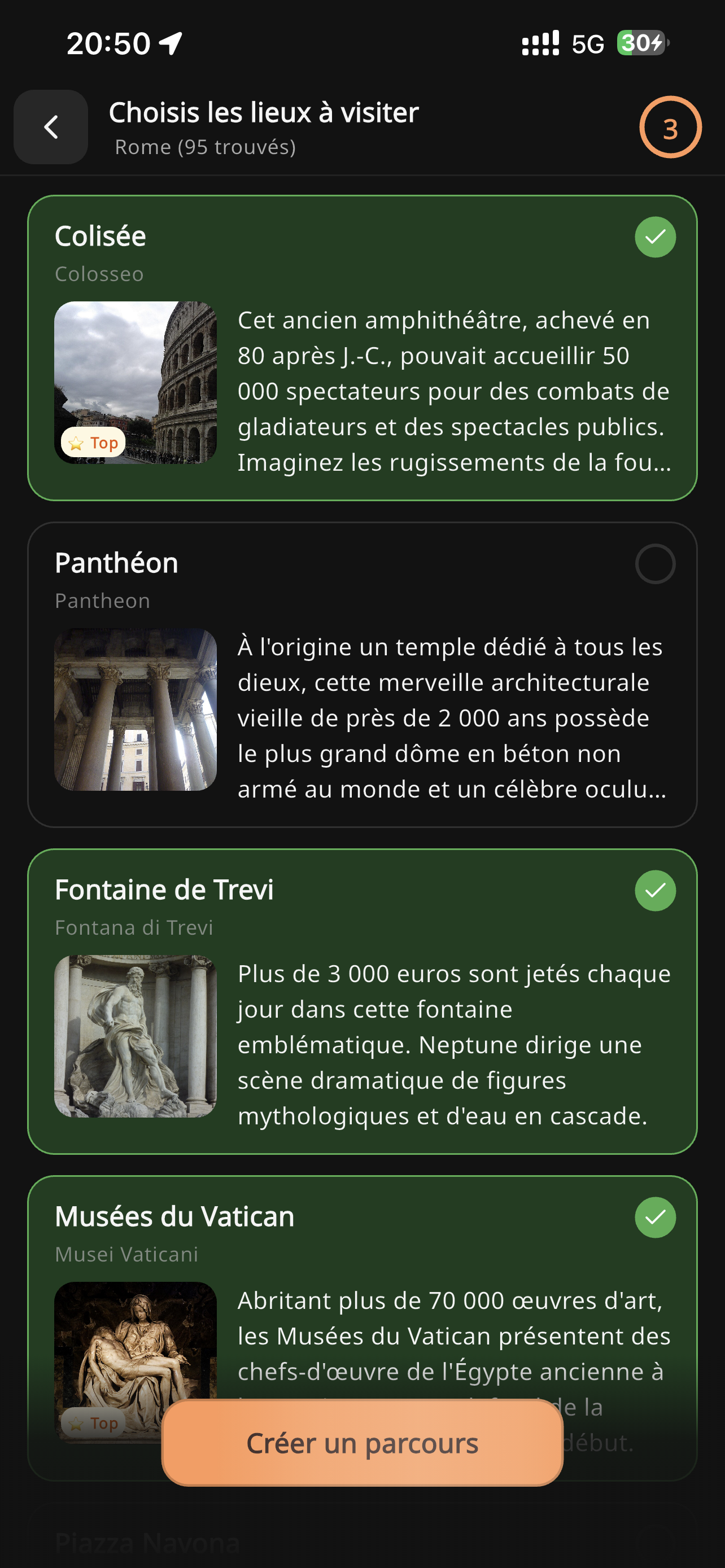 Choose places to visit