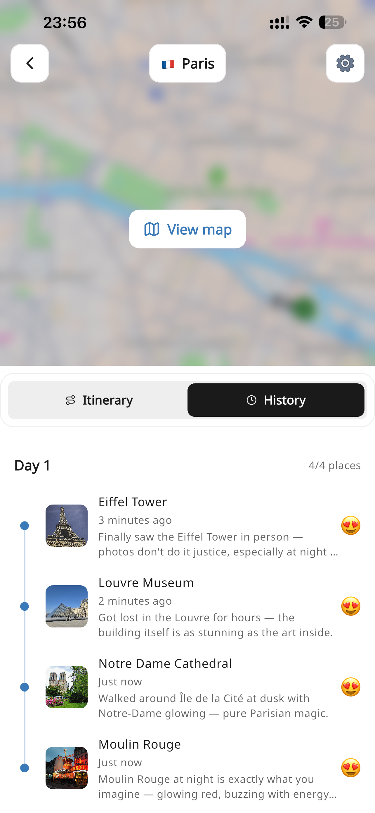 Walking history diary in Walky